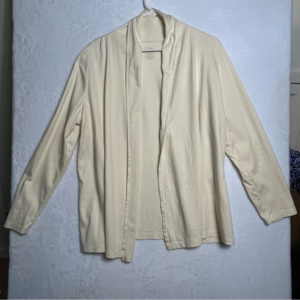 L. L. Bean Open Cardigan Cream Light Butter Yellow 100% Supima Cotton Size XL